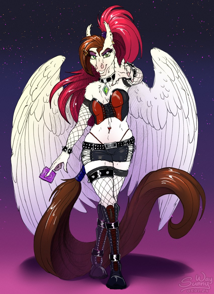 anthro boots clothed clothing collar condom corset costume female footwear hungry legwear lingerie makeup mine sexual_barrier_device shoes solo stockings topwear wings sunny_way mythology sunny_way_(character) equid equine horse mammal mythological_creature mythological_equine pegasus digital_media_(artwork) hi_res