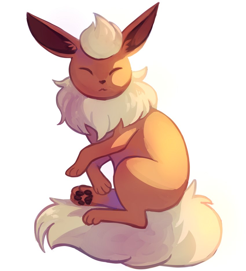 ambiguous_gender eyes_closed feral fluffy fluffy_tail fur inner_ear_fluff mouth_closed neck_tuft pawpads paws quadruped simple_background solo tail tuft white_background flavia-elric nintendo pokemon eeveelution flareon generation_1_pokemon pokemon_(species) 2017 digital_media_(artwork) hi_res