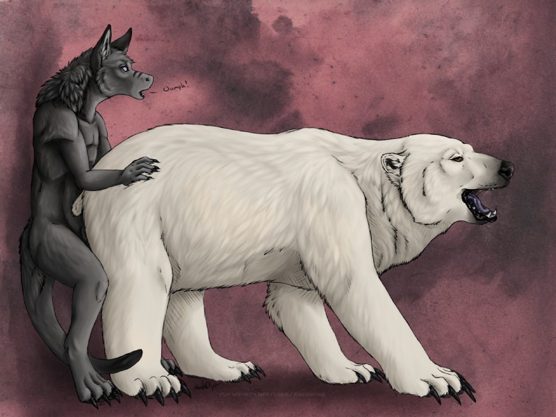 anthro anthro_on_feral anthro_penetrating anthro_penetrating_feral bestiality biped duo female female_on_anthro female_penetrated feral feral_penetrated fur interspecies larger_female larger_feral larger_penetrated male male/female male_on_feral male_penetrating male_penetrating_female open_mouth penetration quadruped sex simple_background size_difference small_dom_big_sub smaller_anthro smaller_male tongue vaginal white_body white_fur krimzen_redwing sovy bear mammal polar_bear ursine 4:3