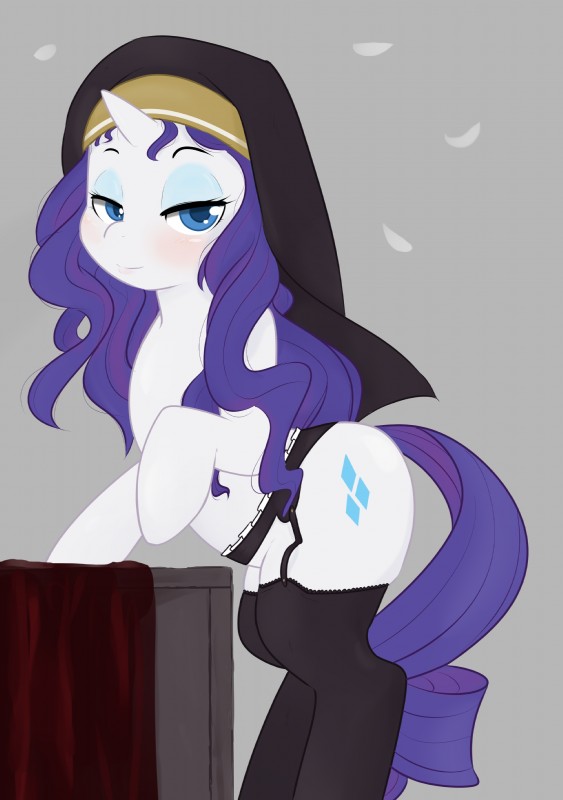 blue_eyes blue_eyeshadow blush clothed clothing cutie_mark eyeshadow female feral grey_background hair half-closed_eyes horn legwear long_hair looking_at_viewer makeup narrowed_eyes purple_hair simple_background solo stockings zoarity friendship_is_magic hasbro my_little_pony mythology rarity_(mlp) equid equine mammal mythological_creature mythological_equine unicorn 2015 absurd_res hi_res