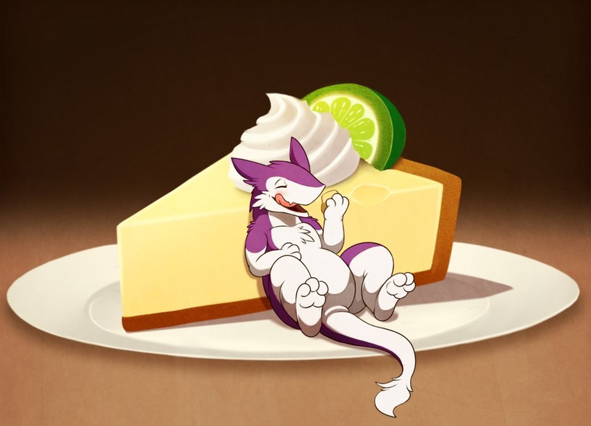 cake cheesecake dessert eating eyes_closed female food fruit holding_food holding_object key_lime_pie leaning leaning_backward licking licking_lips lime pastry pie plant plate sitting smile solo tail tail_tuft tongue tongue_out tuft rikuaoshi sergal 2016