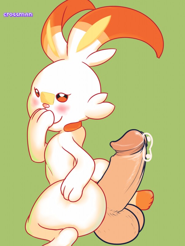 butt disembodied_penis duo erection female genitals humanoid_genitalia humanoid_penis interspecies male male/female nude penis pokephilia simple_background solo_focus crossman nintendo pokemon generation_8_pokemon human lagomorph mammal pokemon_(species) scorbunny 2019 absurd_res hi_res