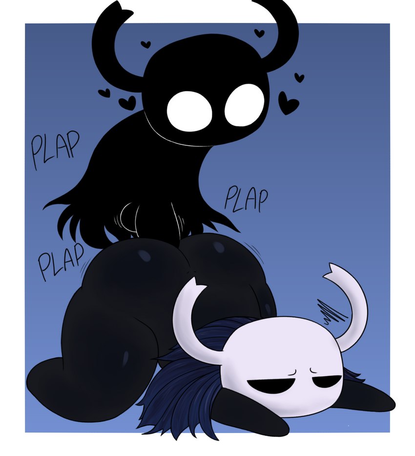 ambiguous_gender annoyed anthro big_butt black_body blue_background bottom_heavy butt cloak cloak_only clothing doggystyle duo from_behind_position genitals heart_symbol horn male male/male penis rock sex shell simple_background thick_thighs throbbing throbbing_penis zlut385 hollow_knight team_cherry shade_(hollow_knight) the_knight_(hollow_knight) void_(hollow_knight) arthropod shadow_creature vessel_(species) colored digital_drawing_(artwork) digital_media_(artwork) hi_res