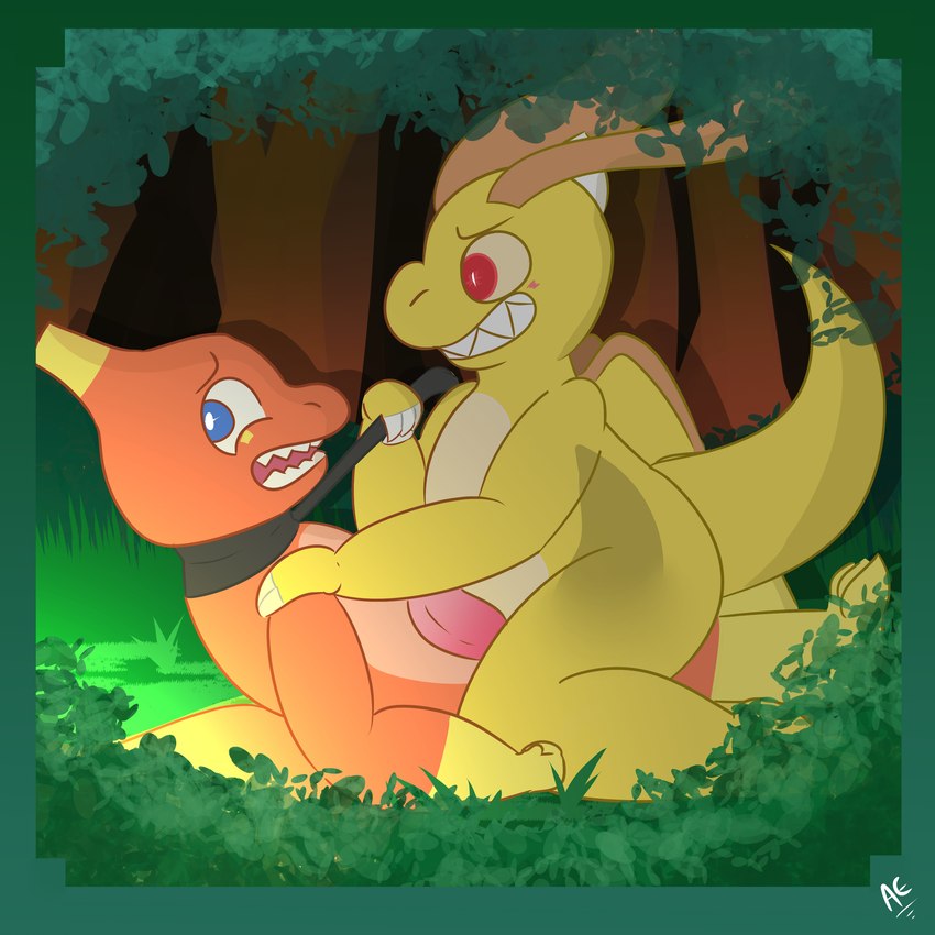 angry anthro belt big_butt bottom_on_top butt duo erection forest genitals looking_back male male/male penis plant tree alexboom11 nintendo pokemon alexboom charmeleon dragonite generation_1_pokemon pokemon_(species) 1:1 absurd_res hi_res