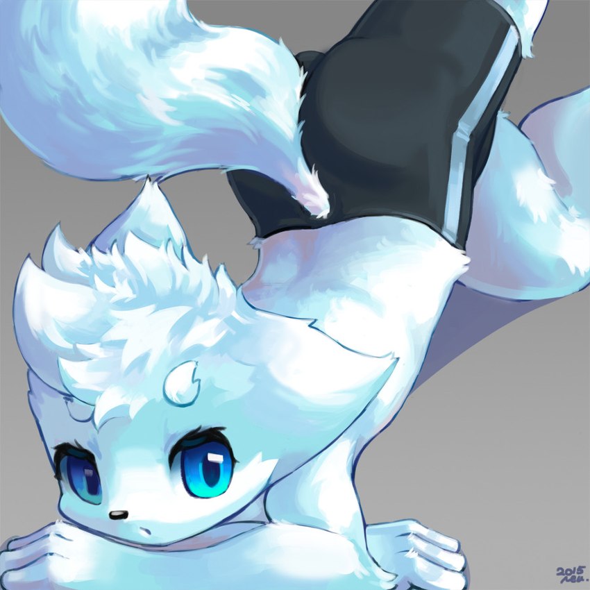 anthro blue_eyes bottomwear butt clothing fur hair male pose shirtless_male shorts simple_background solo spandex spandex_shorts tail tight_bottomwear tight_clothing tight_shorts white_body white_fur white_hair year young young_male arcticneu neu_(arcticneu) canid canine fox mammal 1:1 2015 source_request unavailable_at_source