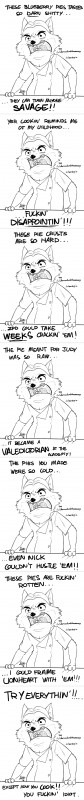 angry anthro clothed clothing dialogue male profanity simple_background solo text white_background alec8ter conditional_dnp disney zootopia gideon_grey canid canine fox mammal red_fox true_fox 2016 absurd_res black_and_white english_text hi_res long_image monochrome reaction_image signature tall_image