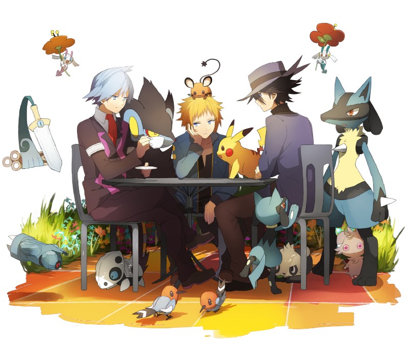 alternate_color ambiguous_gender anthro beverage brick chair flower food furniture grass group male melee_weapon plant pokemon_champion semi-anthro simple_background sword table tea weapon white_background nintendo pokemon riley_(pokemon) steven_stone volkner_(pokemon) animate_inanimate aron beldum canid canine dedenne espurr felid fletchling floette generation_1_pokemon generation_3_pokemon generation_4_pokemon generation_6_pokemon honedge human living_melee_weapon living_sword living_weapon lucario luxray mammal orange_flower_floette pancham pikachu pokemon_(species) red_flower_floette riolu rodent shiny_pokemon hi_res