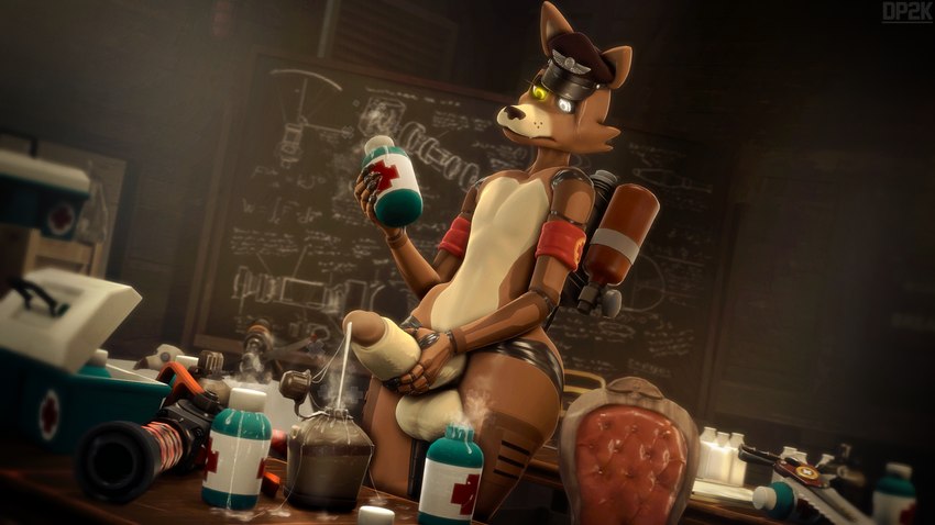 anthro balls big_balls big_penis bodily_fluids cum cum_drip cum_in_container dripping genital_fluids genitals holding_object holding_penis machine male medicine penis solo doctorpurple2000 five_nights_at_freddy's scottgames team_fortress_2 valve foxy_(fnaf) scarlet_(doctorpurple2000) animatronic canid canine fox mammal robot robot_anthro 16:9 3d_(artwork) digital_media_(artwork) hi_res widescreen