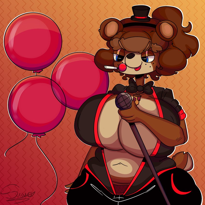 anthro balloon belly big_breasts black_clothing bow_tie breast_squish breasts brown_body candy clothed clothing dessert electronics erect_nipples female feral food fur hair half_naked hat headgear headwear huge_breasts inflatable lollipop lollipop_in_mouth machine microphone navel nipples panties partially_clothed pizza red_clothing silly_face simple_background solo squish tongue tongue_out underwear suwodirector five_nights_at_freddy's five_nights_at_freddy's_2 scottgames freddy_(fnaf) plush_freddy_(fnaf) toy_freddy_(fnaf) animal_humanoid animatronic bear humanoid mammal mammal_humanoid robot ursid_humanoid 1:1 digital_media_(artwork) hi_res