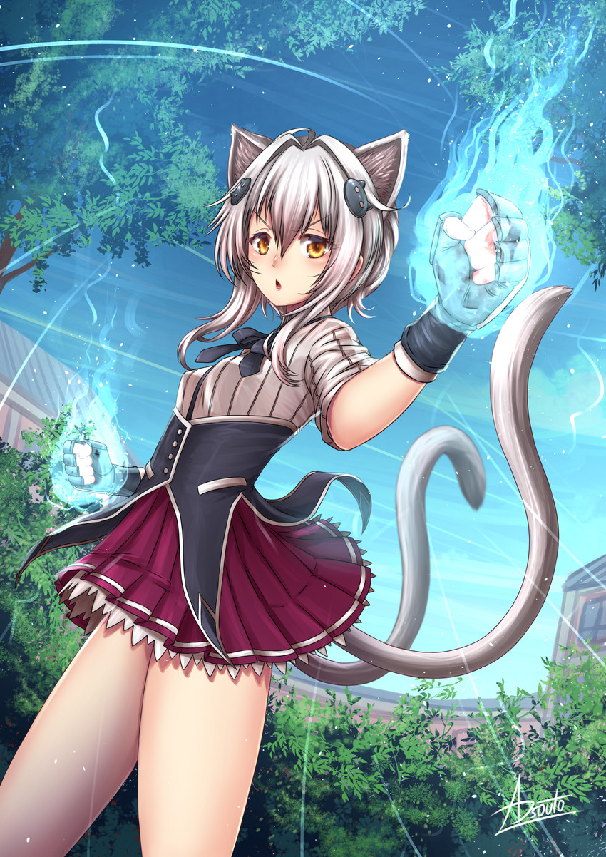 breasts clothing detailed_background female hair outside short_hair small_breasts solo adsouto asian_mythology east_asian_mythology high_school_dxd japanese_mythology mythology koneko_toujou animal_humanoid cat_humanoid felid felid_humanoid feline feline_humanoid humanoid mammal mammal_humanoid nekomata yokai hi_res