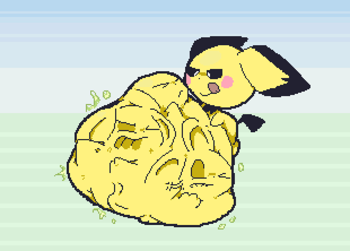 ambiguous_feral ambiguous_gender ambiguous_pred belly big_belly biped black_ears black_nose black_sclera black_tail cheek_spots closed_smile cross-eyed dot_nose face_imprint featureless_arms feral feral_pred fully_inside fur half-closed_eyes hand_imprint huge_belly hyper hyper_belly imprint licking licking_lips licking_own_lips looking_at_belly looking_at_own_belly looking_at_self monotone_arms monotone_belly monotone_tail motion_lines mouth_closed multicolored_ears multiple_prey narrowed_eyes oral_vore rumbling_stomach same_size_vore satisfied_look semi-anthro simple_background small_arms smile smug soft_vore solo standing struggling struggling_prey tail tongue tongue_out two_tone_ears unseen_prey unwilling_prey vore white_eyes yellow_arms yellow_belly yellow_body yellow_ears yellow_face yellow_fur meatcanister nintendo pokemon generation_2_pokemon mammal pichu pokemon_(species) rodent 2026 digital_media_(artwork) english_description full-length_portrait pixel_(artwork) portrait