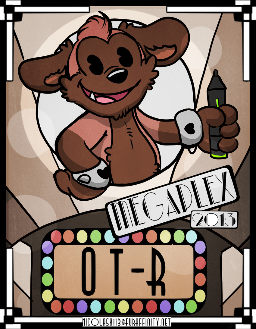 anthro brown_body brown_fur cheek_tuft clothed clothing facial_tuft fangs front_view fur male male_anthro open_clothing open_mouth open_smile open_topwear pink_tongue simple_eyes smile solo teeth tongue topwear tuft chumbasket hybrid hyena mammal mustelid otter 2023 hi_res