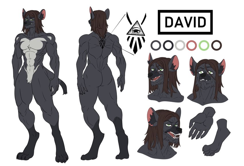 black_body black_fur fur green_eyes grey_body grey_fur illuminati inner_ear_fluff male markings tattoo tuft fycroh liltaiga4 danglebat david_(danglebat) dasyurid dasyuromorph mammal marsupial tasmanian_devil absurd_res digital_media_(artwork) hi_res model_sheet