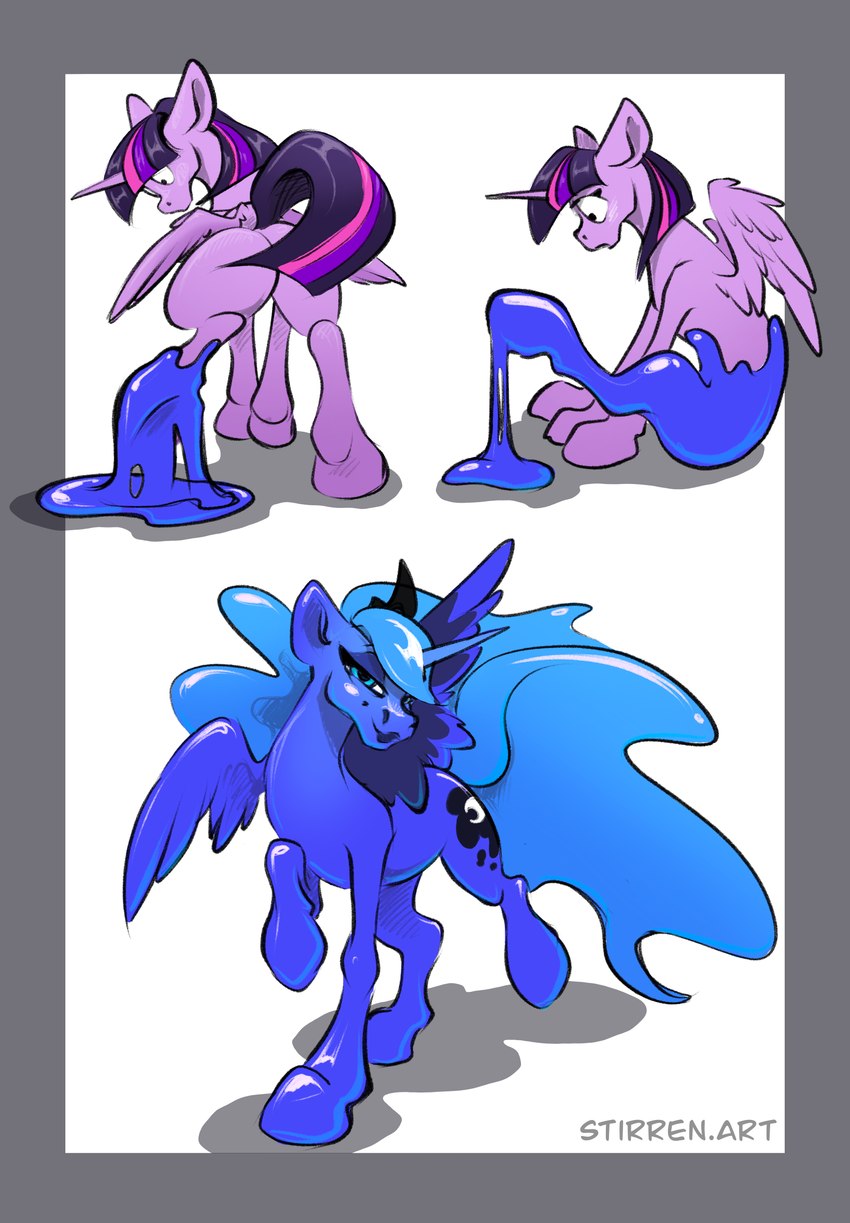 bound crown duo encasement female female/female feral goo_transformation hair headgear horn long_hair long_mane long_tail looking_at_viewer looking_down pose possession slime smug smug_face surprised_expression tail transformation wings stirren friendship_is_magic hasbro my_little_pony mythology princess_luna_(mlp) twilight_sparkle_(mlp) equid equine goo_creature horse mammal mythological_creature mythological_equine pony winged_unicorn hi_res sequence