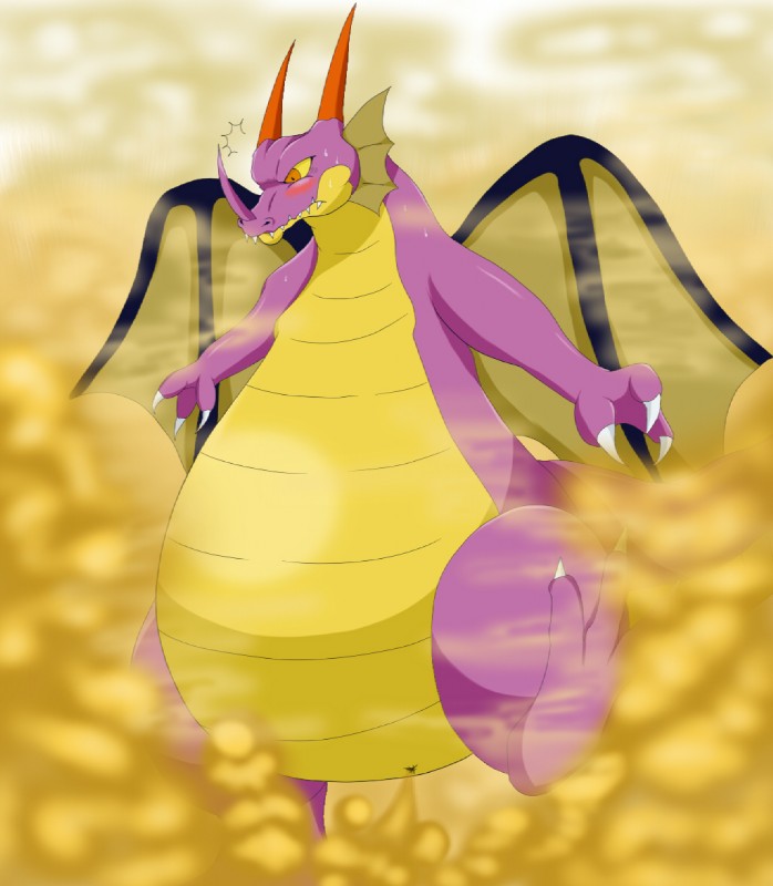 ambiguous_gender anthro anus belly big_belly fart hyper hyper_fart membrane_(anatomy) membranous_wings solo wings fard mythology dragon mythological_creature mythological_scalie scalie yellow_theme