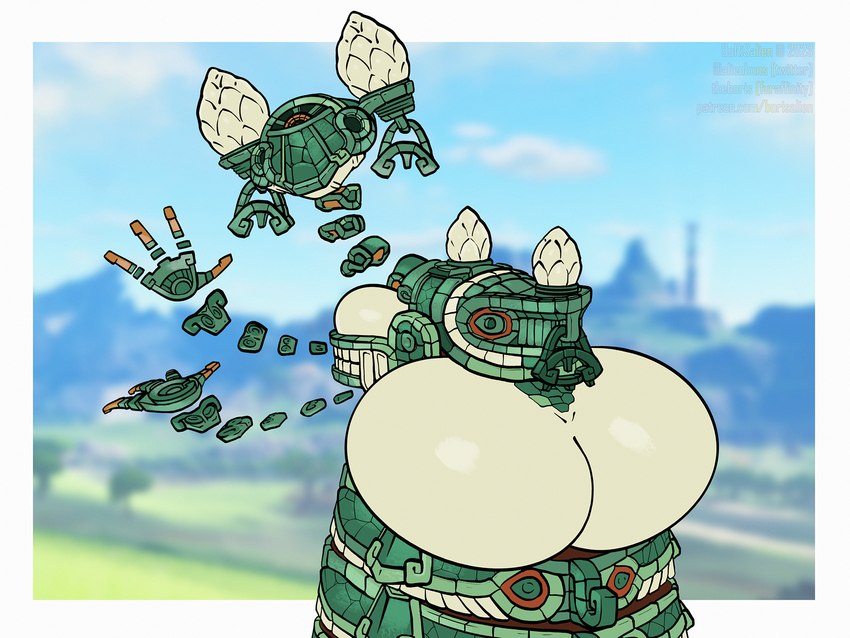 big_breasts big_butt breasts butt female gesture huge_breasts huge_butt looking_at_viewer looking_back looking_back_at_viewer machine not_furry rear_view simple_background solo waving borisalien nintendo tears_of_the_kingdom the_legend_of_zelda steward_construct humanoid robot robot_humanoid zonai_construct 2023 4:3 digital_media_(artwork) hi_res