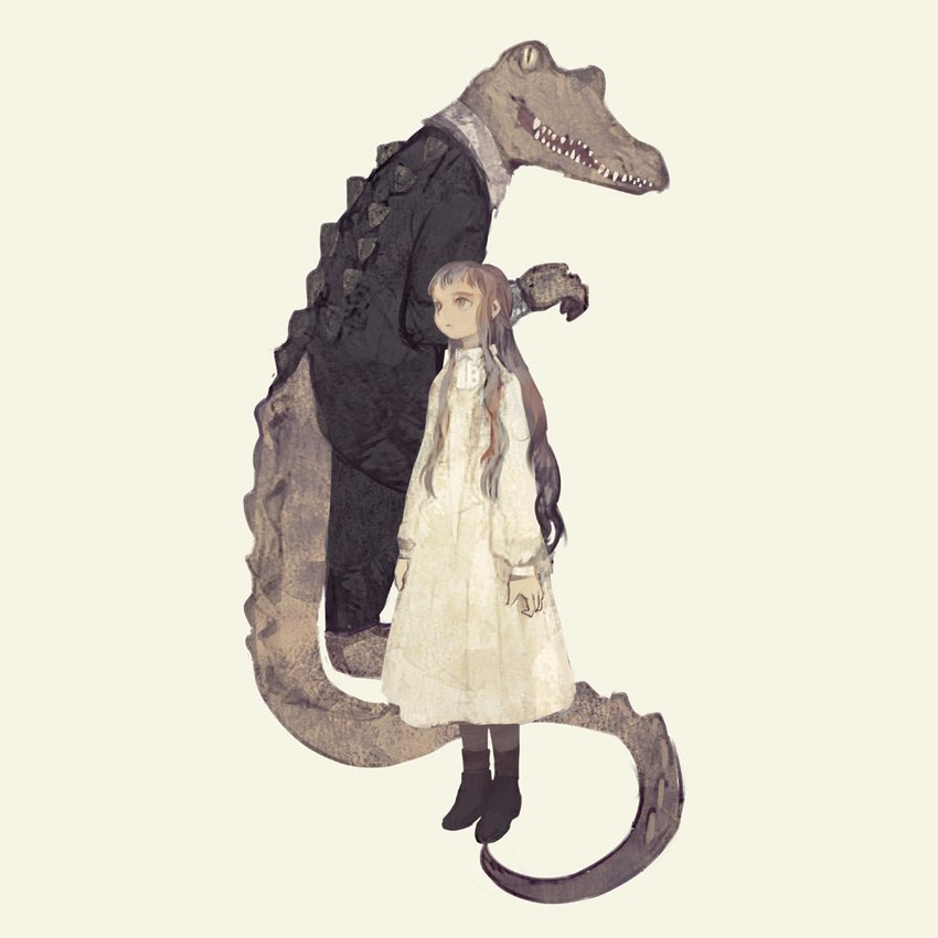 alternative_fashion anthro biped classic_lolita clothed clothing dress duo fangs female flat_chested footwear j-fashion lolita_(fashion) male shiro_lolita shoes simple_background suit teeth white_background white_clothing white_dress rt0no crocodile crocodilian human mammal reptile scalie 1:1 digital_media_(artwork) digital_painting_(artwork)