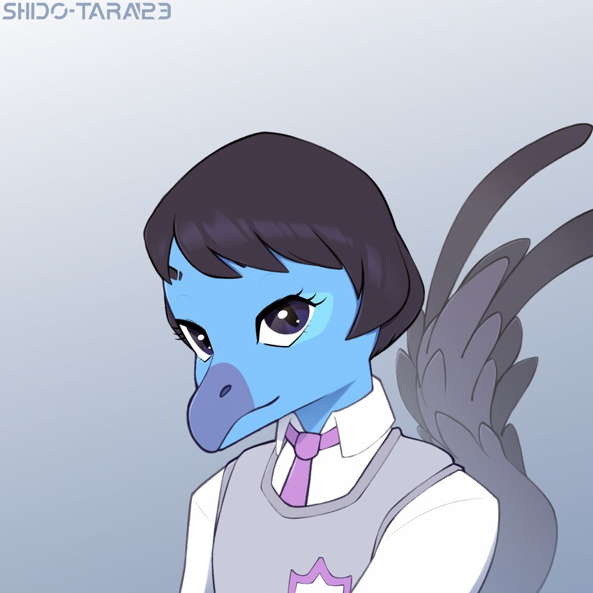 anthro blue_body blue_eyes clothed clothing dark_eyes feathered_tail feathers looking_at_viewer male school_uniform simple_background solo tail uniform conditional_dnp shido-tara goodbye_volcano_high alvin_(gvh) dinosaur dromaeosaurid prehistoric_species reptile scalie theropod velociraptor 1:1 hi_res portrait sketch