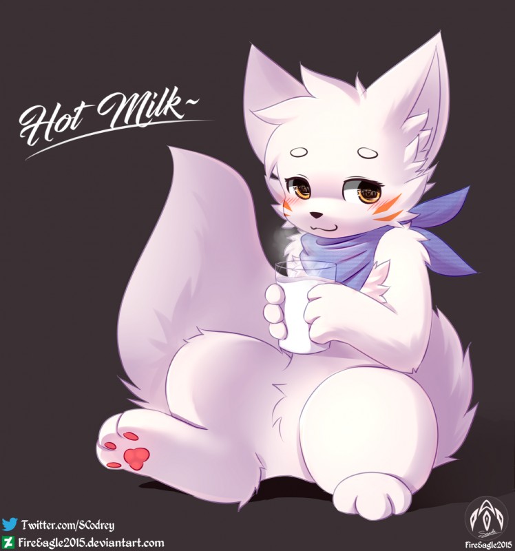 ambiguous_gender anthro biped blush brown_eyes featureless_crotch feet fur hindpaw looking_at_viewer milk paws scarf simple_background sitting smile snails_house solo text white_body white_fur senz lyricwulf canid canine canis mammal wolf 2019 hi_res model_sheet signature url