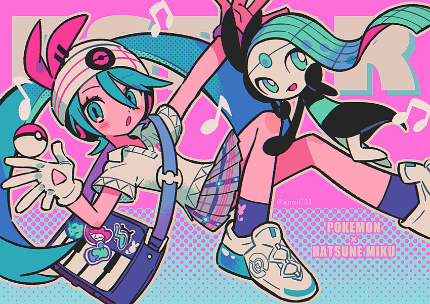 alternative_fashion ambiguous_gender clothed clothing duo female footwear j-fashion musical_note musical_symbol pokeball shoes symbol thin_calves thin_legs thin_thighs y2k_(graphic_design) enaic31 nintendo pokemon project_voltage_18_types/songs vocaloid hatsune_miku hatsune_miku_(psychic-type_trainer) generation_5_pokemon human humanoid legendary_pokemon mammal meloetta meloetta_(aria_form) pokemon_(species) hi_res