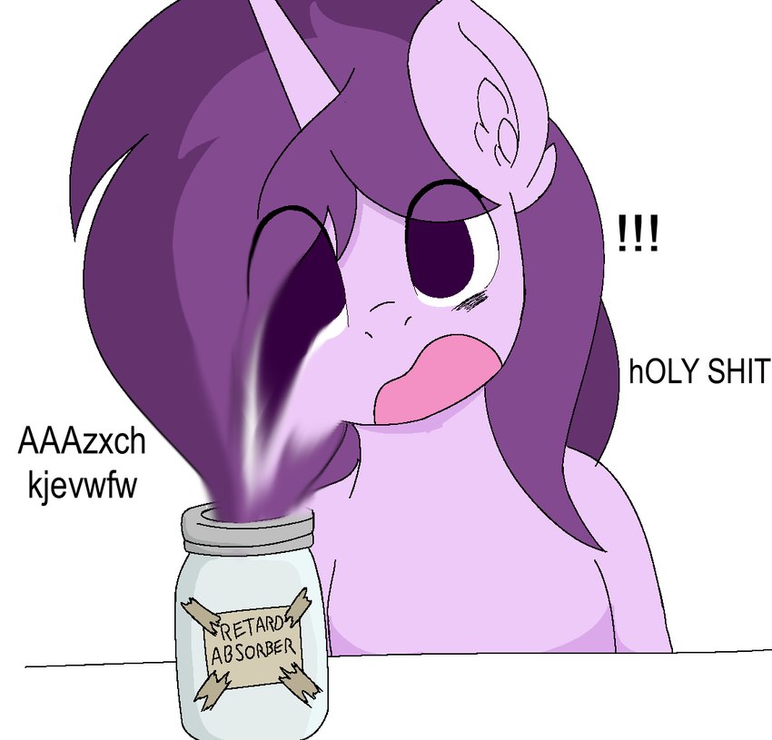 black_hole container female hair horn jar multicolored_hair open_mouth profanity purple_hair retard_absorber simple_background solo text two_tone_hair white_background czu hasbro my_little_pony mythology czupone fan_character equid equine mammal mythological_creature mythological_equine unicorn english_text