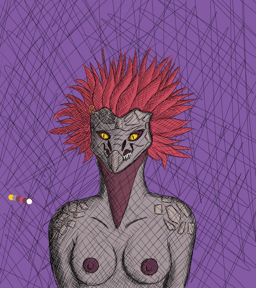 anthro big_nipples breasts ear_piercing ear_ring female jewelry nipples piercing purple_background ring_piercing simple_background solo yellow_eyes 028-mendicantspire 343_industries bungie halo_(series) microsoft xbox_game_studios kel_(028-mendicantspire) alien avian bird kig-yar scalie t'vaoan absurd_res hi_res sketch