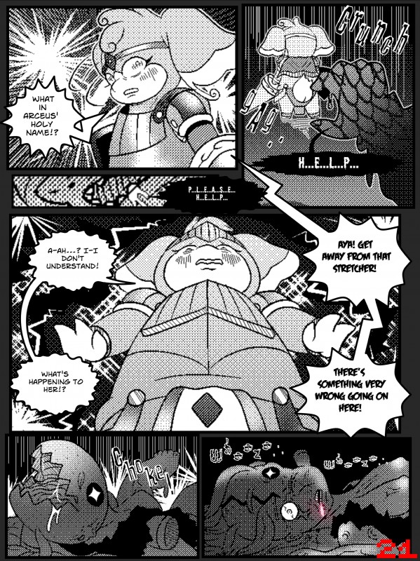 armor body_horror dialogue female group nightmare_fuel teeth text transformation where_is_your_god_now bluebean nintendo pokemon audino generation_3_pokemon generation_5_pokemon human mammal pokemon_(species) trapinch absurd_res comic hi_res monochrome multiple_scenes