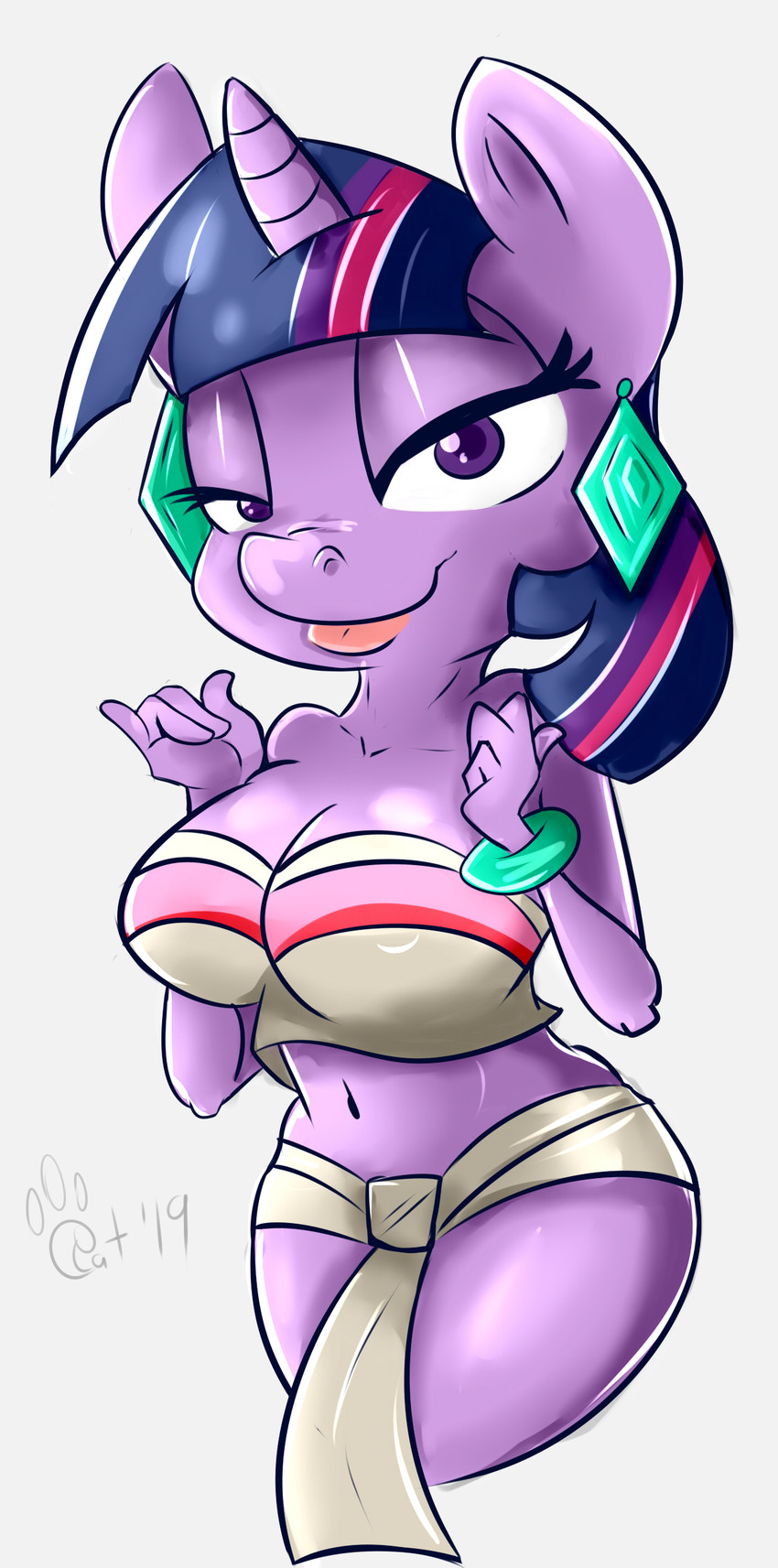 anthro breasts cleavage clothed clothing cosplay ear_piercing ear_ring female horn lidded_eyes looking_at_viewer navel outline piercing purple_body purple_eyes ring_piercing smile solo wide_hips catlion3 dreamworks friendship_is_magic hasbro my_little_pony mythology the_road_to_el_dorado chel twilight_sparkle_(mlp) equid equine mammal mythological_creature mythological_equine unicorn 2019 absurd_res digital_media_(artwork) hi_res