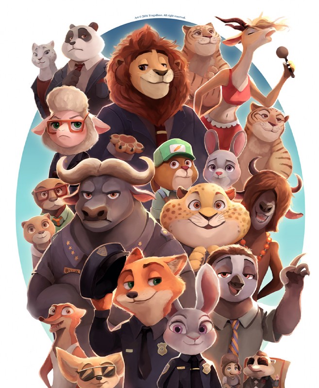 tiger dancer, benjamin clawhauser, mr. big, gazelle, finnick, and etc (zootopia and etc) created by tragobear
