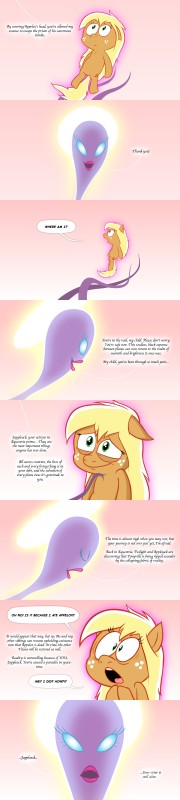 ask_jappleack blonde_hair cutie_mark dialogue female feral green_eyes hair halo star tentacles text twilus hotdiggedydemon friendship_is_magic hasbro my_little_pony tumblr applejack_(mlp) earth_pony equid equine horse mammal pony titan_(disambiguation) absurd_res comic english_text hi_res long_image tall_image