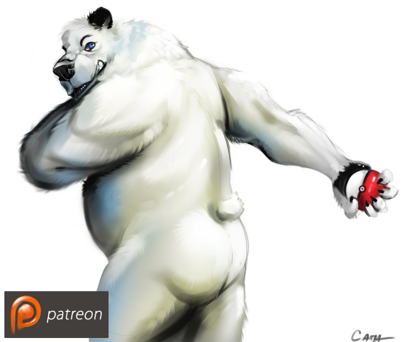 anthro belly black_nose blue_eyes butt claws clenched_teeth fur holding_object holding_pokeball looking_at_viewer male manly mature_anthro mature_male muscular muscular_anthro muscular_male nude patreon_logo paws pokeball pose rear_view simple_background slightly_chubby solo standard_pokeball teeth text white_background white_body white_fur cathricorn nintendo patreon pokemon bear mammal polar_bear ursine english_text portrait three-quarter_portrait