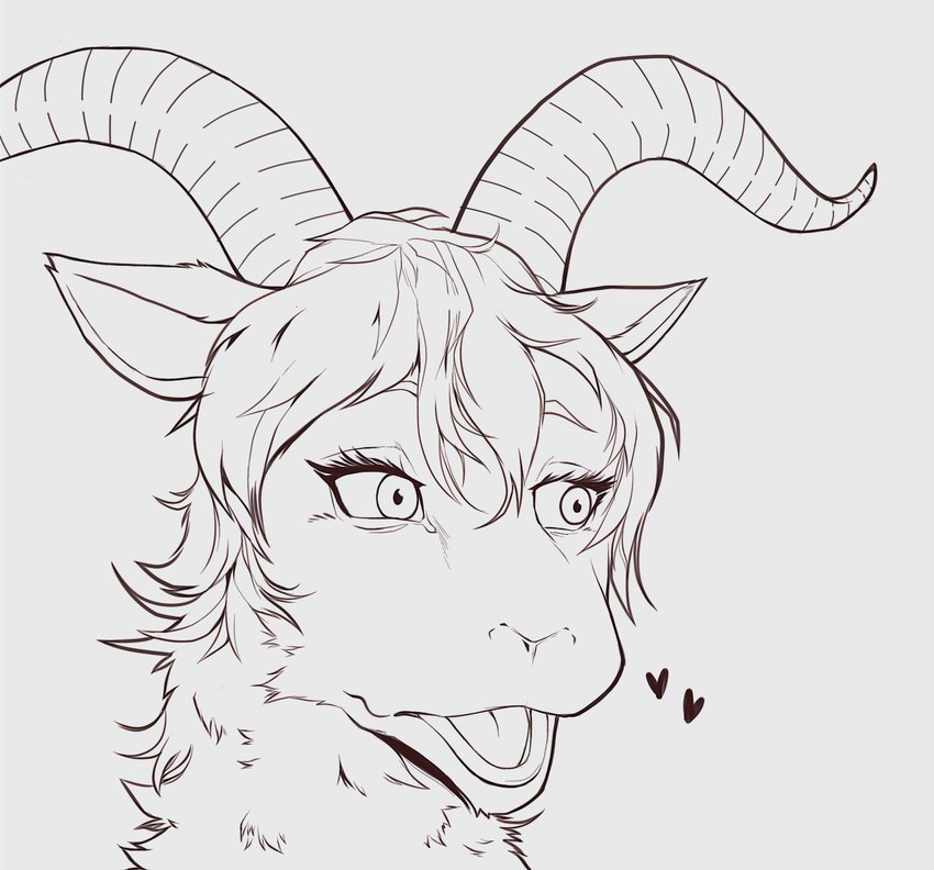 anthro curled_horn eyelashes fur heart_symbol horn male open_mouth snout solo canid_kaiba beastars pina_(beastars) bovid caprine dall_sheep mammal sheep 2020 headshot_portrait hi_res line_art portrait