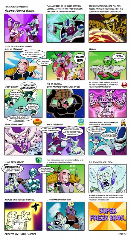 1-up_mushroom anthro blood bodily_fluids death dialogue fungus gameplay_mechanics horn ice_flower life_(gaming) male mega_mushroom mushroom parody super_mushroom text unknown_artist dragon_ball dragon_ball_z dragon_ball_z_abridged mario_bros nintendo team_four_star cooler_(dragon_ball) frieza krillin piccolo alien ape fish frieza_race gorilla haplorhine human humanoid mammal marine monkey namekian primate absurd_res comic crossover english_text hi_res