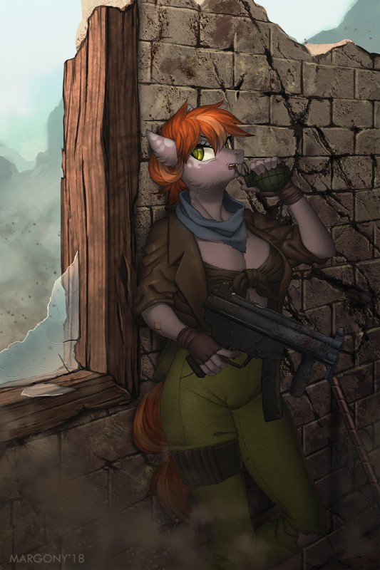 5_fingers anthro breasts clothed clothing day detailed_background eyelashes female fingers green_eyes hair orange_hair outside solo margony equid mammal 2018 2:3 digital_media_(artwork) hi_res