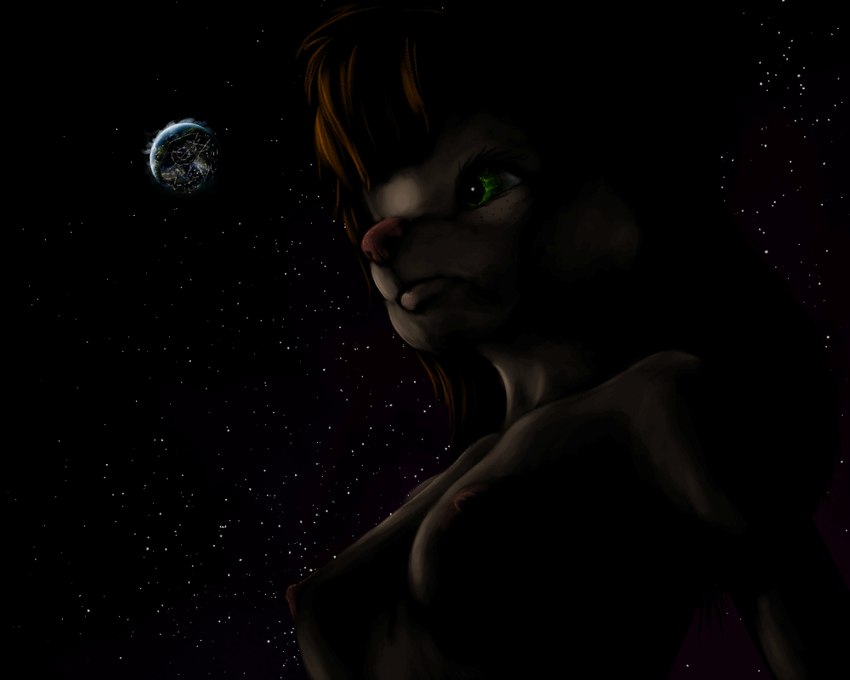 anthro areola breasts cosmic_background earth female green_eyes hair macro nipples nude nude_female orange_hair planet solo starry_background tan_body terra_macro xtreme7 chip_'n_dale_rescue_rangers disney gadget_hackwrench mammal mouse murid murine rodent 2015 5:4 bust_portrait portrait