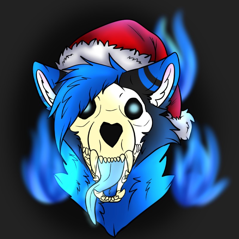 bone clothing fire hair hat headgear headwear skull solo tongue crossybear koni canid canine dire_wolf mammal prehistoric_species 1:1 digital_media_(artwork)