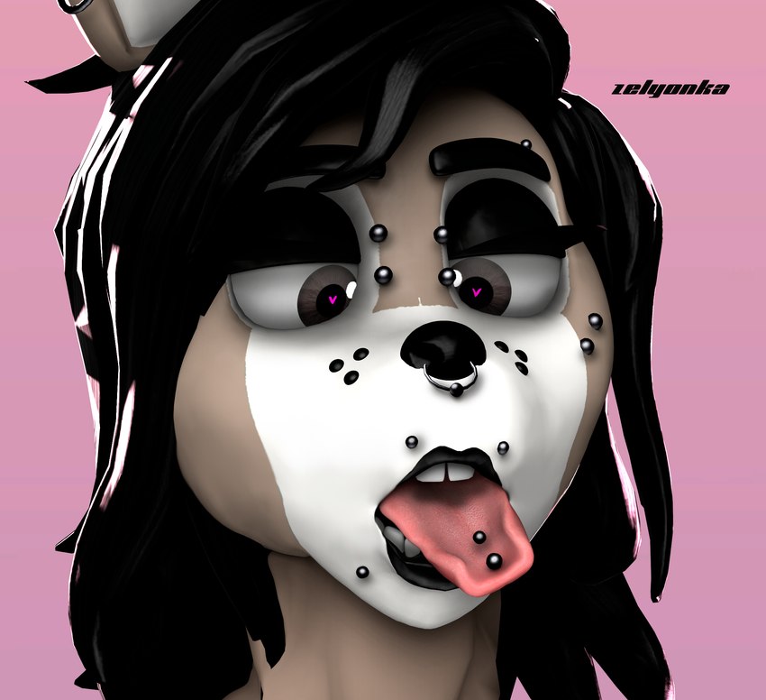 anthro black_eyeshadow black_hair black_lips brown_body brown_eyes eyebrow_piercing eyeshadow facial_piercing female hair heart-shaped_pupils lips machine makeup nose_piercing open_mouth piercing pink_background simple_background solo tongue tongue_out tongue_piercing zelyonka red-eye_(modeler) five_nights_at_freddy's scottgames angelina_(zelyonka) fan_character animatronic lagomorph leporid mammal rabbit robot robot_anthro 3d_(artwork) digital_media_(artwork) hi_res source_filmmaker_(artwork) watermark