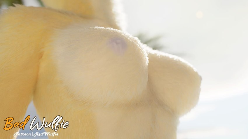 blurred_background breast_focus breasts close-up faceless_character female fur light nipples realistic solo sunlight upper_body yellow_body yellow_fur red_wulfie blender_cycles canid canine canis mammal wolf 16:9 3d_(artwork) blender_(artwork) digital_media_(artwork) watermark widescreen