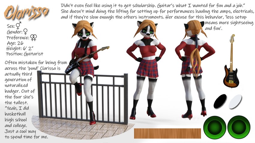 anthro boots bottomwear clothing crop_top footwear guitar guitar_strap guitarist herm high_heeled_boots high_heels intersex legwear musical_instrument musician plucked_string_instrument shirt shoes skirt solo stockings string_instrument text topwear anthro_(artist) badger european_badger mammal meles mustelid musteline 16:9 3d_(artwork) digital_media_(artwork) english_text widescreen