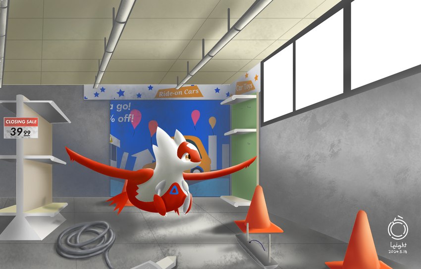 abandoned abandoned_building brown_eyes construction_site detailed_background female feral inside light looking_forward multicolored_body red_body red_wings shelf solo sunlight white_body wings wire kemo_leight mythology nintendo pokemon generation_3_pokemon latias legendary_pokemon mythological_creature mythological_scalie pokemon_(species) scalie hi_res