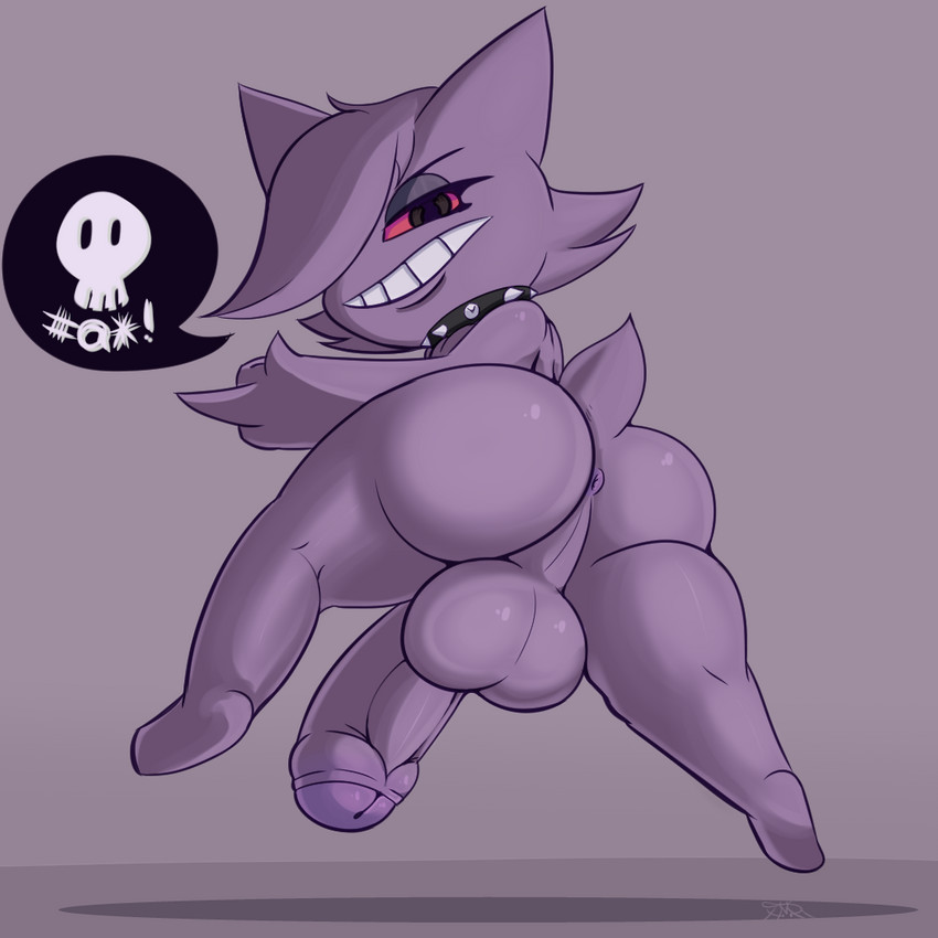 alternative_fashion anthro backsack balls big_balls big_butt big_penis bubble_butt butt collar femboy foreskin genitals gesture hand_gesture looking_at_viewer looking_back male middle_finger penis punk short_stack solo symbol tail not_safe_for_reality nintendo pokemon generation_1_pokemon gengar pokemon_(species) 1:1 digital_media_(artwork)