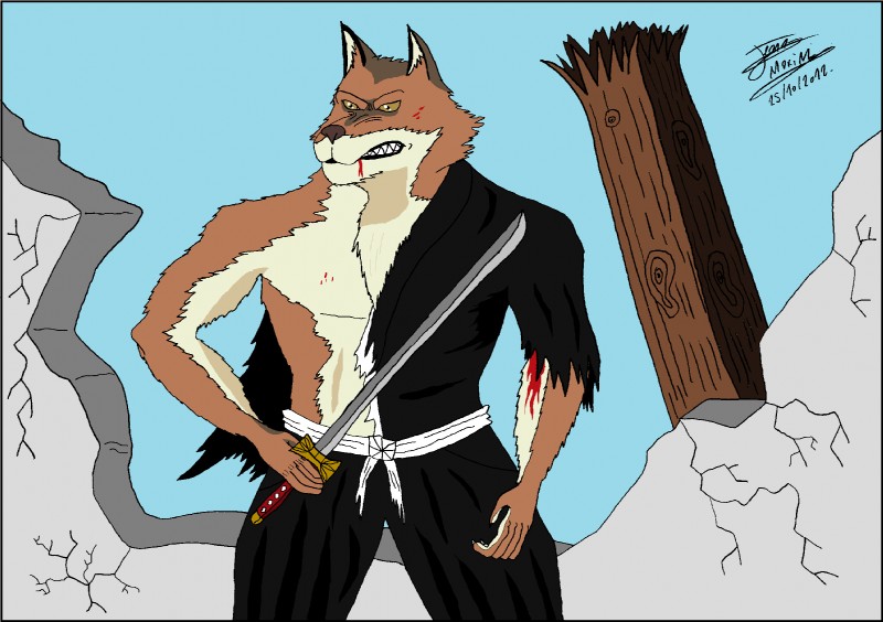 anthro biceps male muscular muscular_anthro muscular_male shinigami_uniform solo maxime-jeanne bleach_(series) sajin_komamura canid canine canis mammal wolf 2012 hi_res