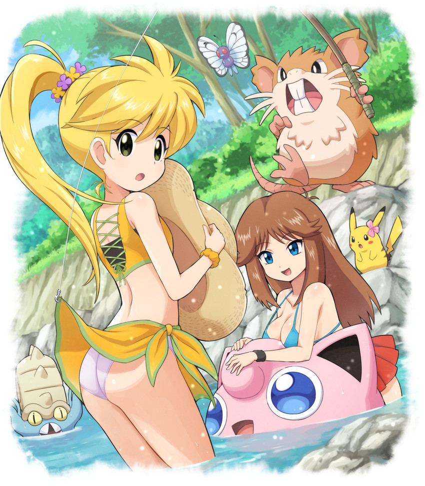 accessory big_breasts black_eyes blonde_hair blue_body blue_eyes blue_skin breasts brown_hair buckteeth buckteeth_(lower_incisors) butt cleavage clothed clothing female flower flower_in_hair fur green_eyes group hair hair_accessory human_focus plant ponytail purple_body red_eyes swimming swimwear tail tan_body tan_fur teeth water yellow_body yellow_fur yellow_sclera pokemoa nintendo pokemon chuchu_(pokemon) kitty_(pokemon) leaf_(pokemon) omny_(pokemon) ratty_(pokemon) yellow_(pokemon) arthropod butterfly butterfree fossil_pokemon generation_1_pokemon human insect jigglypuff lepidopteran mammal mouse murid murine omastar pikachu pokemon_(species) rat raticate rodent absurd_res hi_res