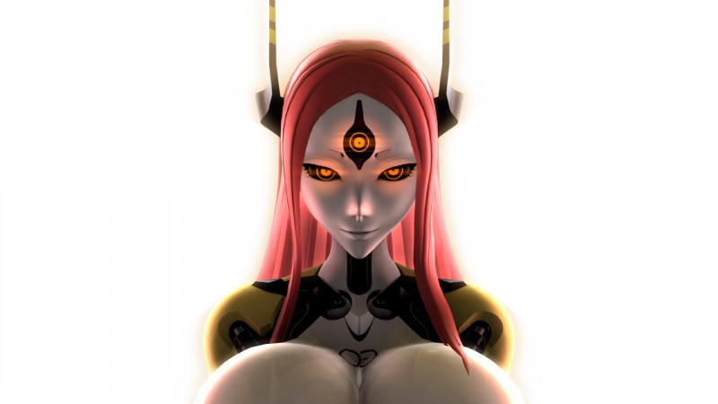 3_eyes big_breasts black_sclera breasts female hair huge_breasts multi_eye not_furry orange_eyes simple_background solo white_background uwotinfokm8 vocaloid megurine_luka humanoid triclops 16:9 2016 3d_(artwork) bust_portrait digital_media_(artwork) hi_res portrait source_filmmaker_(artwork) widescreen