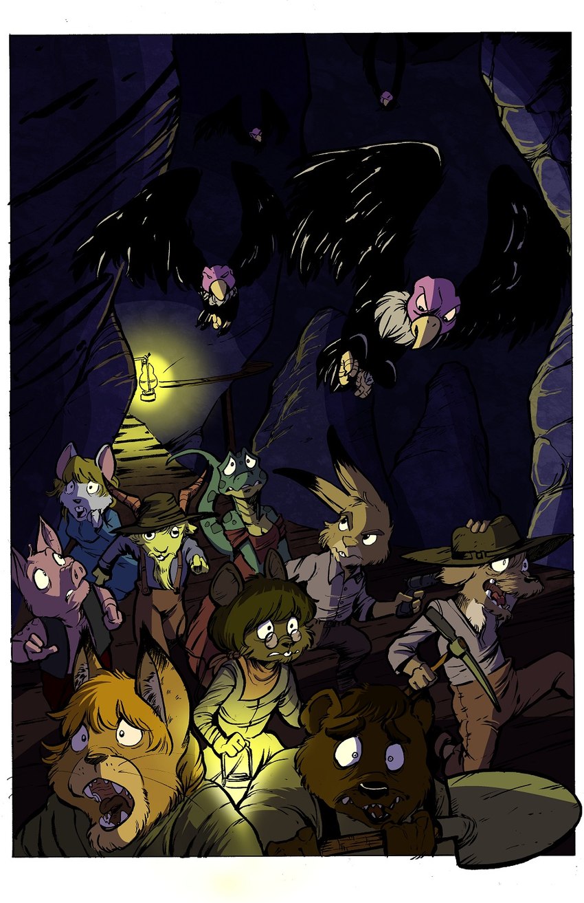 anthro big_breasts breasts cave cavern cleavage clothed clothing female flying group gun lamp lantern male mine ranged_weapon running weapon western wild_west jamil_gonzalez the_tale_of_jasper_gold jasper_gold_(character) luellen_cunningham accipitriform avian bear bird bovid canid canine canis caprine domestic_dog domestic_pig felid feline gecko goat lagomorph leporid lizard lynx mammal murid murine rabbit reptile rodent scalie suid suina sus_(pig) vulture comic hi_res