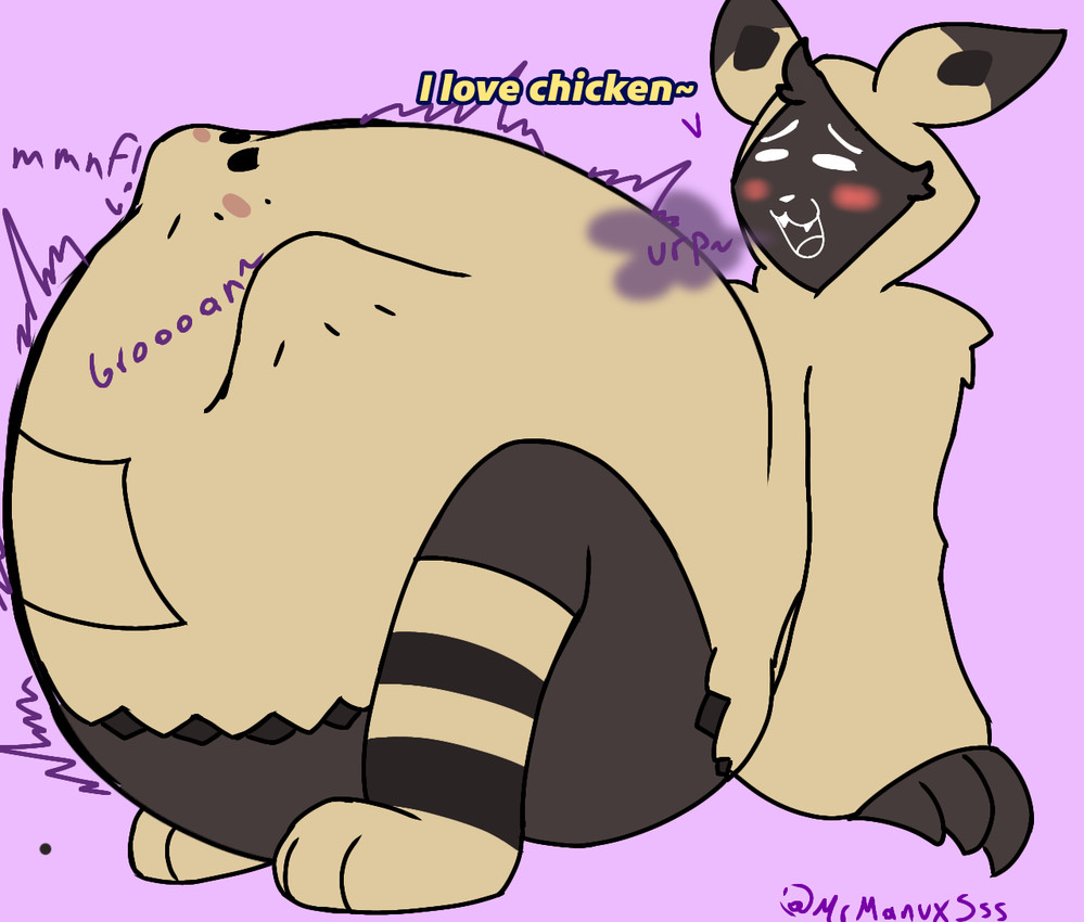 abdominal_bulge anthro belly burp_cloud burp_fetish burping duo female female/female lying male male/female male/male on_front rumbling_stomach vore mrmanuxsss nintendo pokemon generation_7_pokemon mimikyu pokemon_(species)