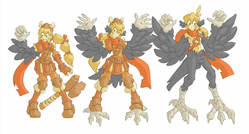 5_fingers armor avian_feet base_one_layout basic_sequence black_body black_feathers blonde_hair feathered_wings feathers feet female fingers freckles growth hair headgear helmet linear_sequence melee_weapon one_row_layout open_mouth solo species_transformation standing surprise talons three_frame_image three_frame_sequence toes transformation transformation_sequence weapon wing_growth wings hukeng european_mythology greek_mythology mythology avian harpy humanoid mythological_avian mythological_creature 2017 hi_res sequence