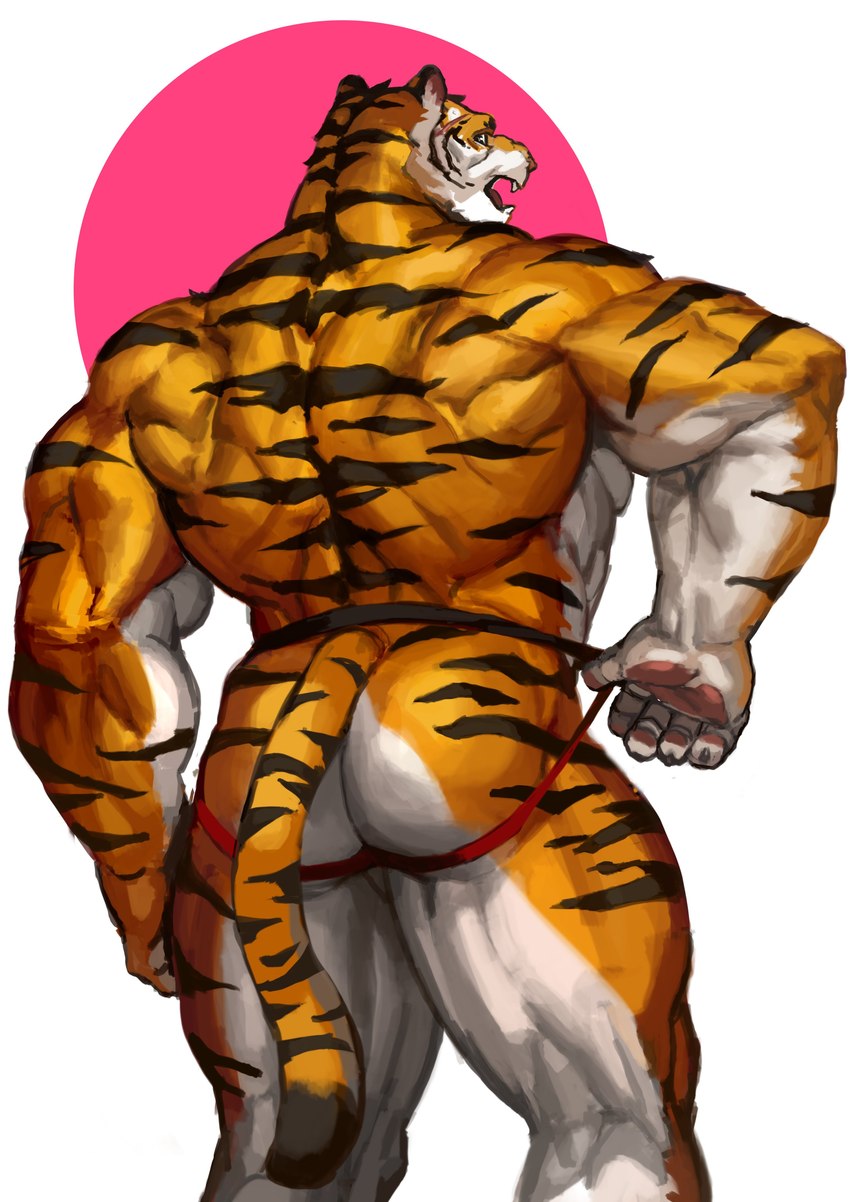 anthro butt clothed clothing fur jockstrap looking_back male muscular muscular_anthro muscular_male partially_clothed pawpads solo striped_body striped_fur stripes underwear traver009 coach_ho felid mammal pantherine tiger absurd_res hi_res