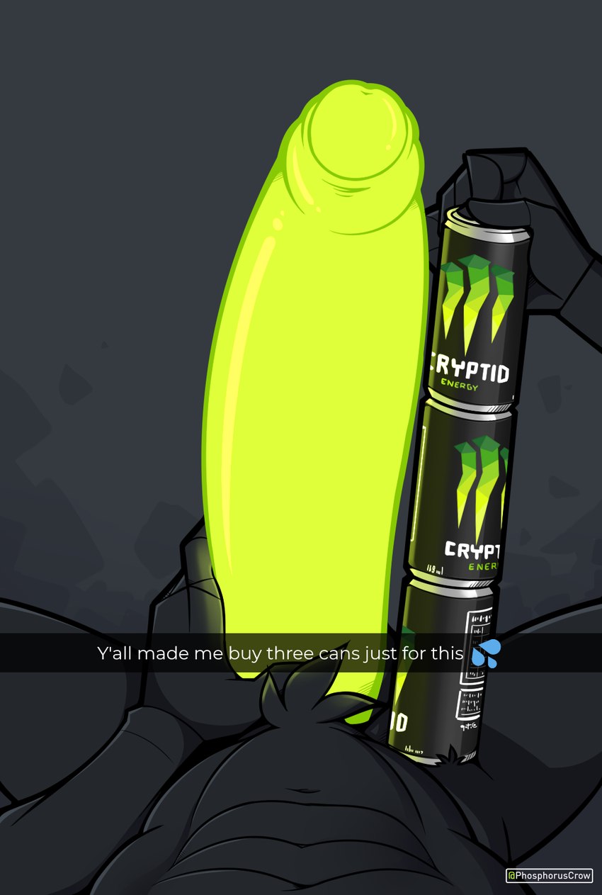 abs anthro big_penis brand_parody erection first_person_view foreskin genitals glans glowing glowing_genitalia glowing_penis green_glans green_penis huge_penis humanoid_genitalia humanoid_penis male measuring measuring_penis monster_can_comparison monster_energy_can nude nude_anthro nude_male penis photo solo text phosphoruscrow monster_energy ryze_(phosphoruscrow) avian bird corvid corvus_(genus) crow oscine passerine hi_res