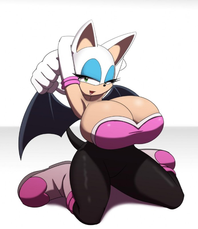 anthro bat_wings big_breasts breasts cleavage clothed clothing female gloves green_eyes handwear huge_breasts membrane_(anatomy) membranous_wings simple_background solo text white_background wide_hips wings kojiro-brushard sega sonic_the_hedgehog_(series) rouge_the_bat bat mammal 2017 english_text